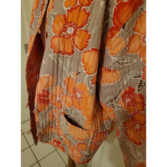 Daisy Print Quilted Cotton Reversible Jacket Topper Orange / Pink Womens Size XL - Picture 6 of 10